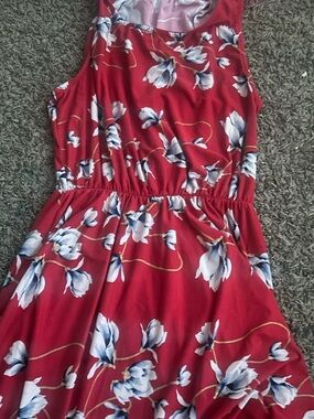 French Grey Red Floral Midi Dress